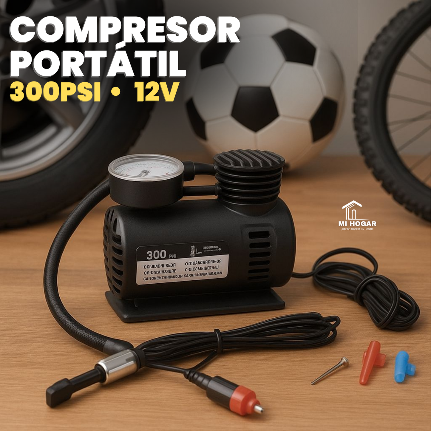 Compresor Portátil para Bicicletas, Motos y Carro | 300PSI