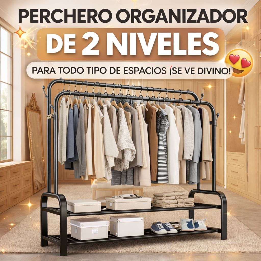 Perchero Organizador Doble con Repisas Inferiores | Elegante y Moderno