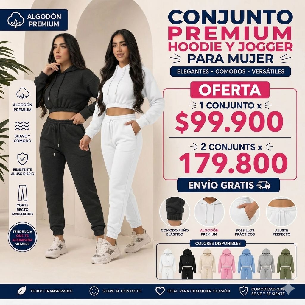 Conjunto Premium Mujer Hoodie y Jogger | 100% Algodón
