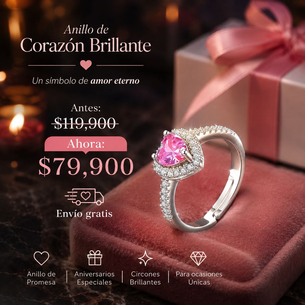 Anillo Corazón Tipo Pandora con Circones Brillantes