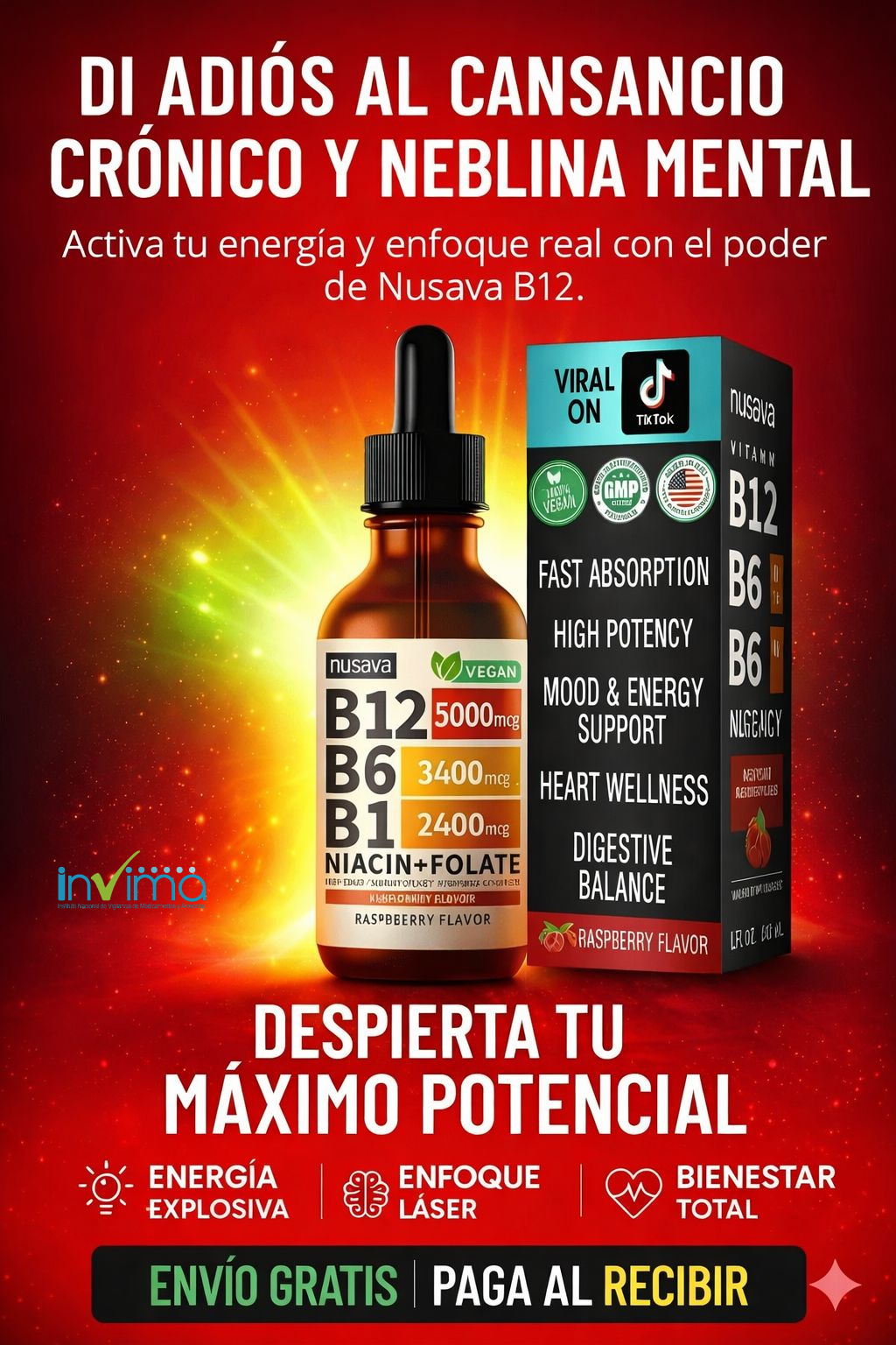 VITAMINA B12 5 EN 1 TIPO GOTERO - SABOR FRAMBUESA 60ML