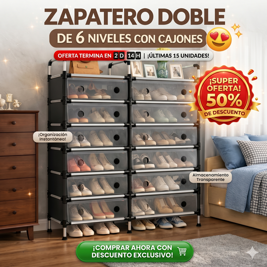 Zapatero 6 Niveles Doble con Cajones más de 20 pares