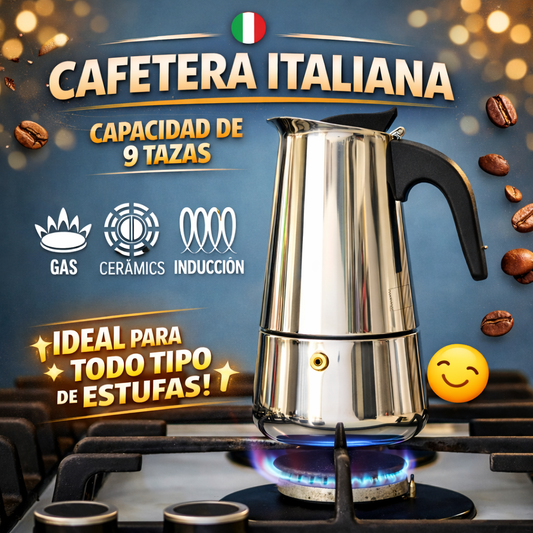 Cafetera Italiana de 9 tazas Capacidad 450ml Acero Inoxidable