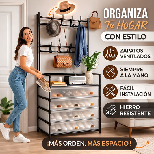 Dualrack | Perchero y Zapatero con Cajones 16 pares