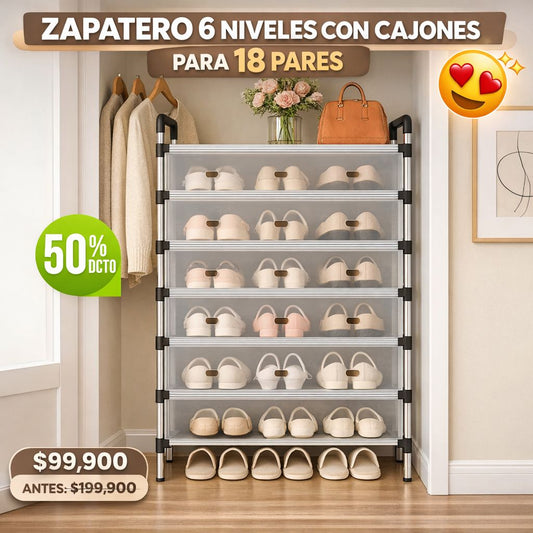 Zapatero de 6 Niveles para 18 Pares con Cajones