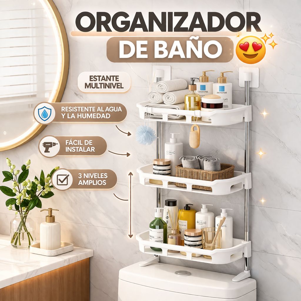 OrganiBaño™ – Estantería Sobre Inodoro 3 Niveles🚿