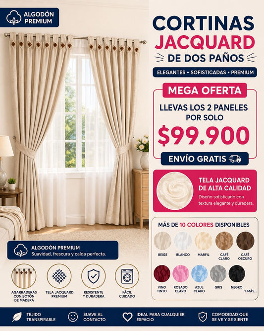 Cortinas Semi Blackout Jacquard 2 Paños 140x210cm