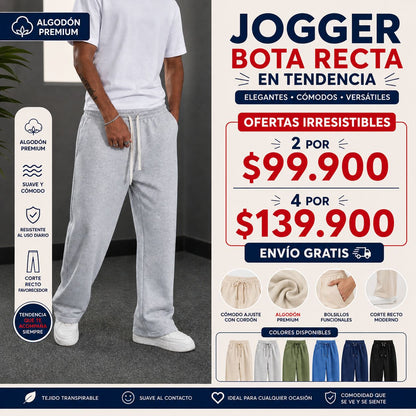 Jogger Hombre Premium Bota Recta Cómodo y Fresco | Algodón 100%