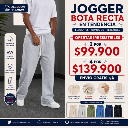 Jogger Hombre Premium Bota Recta Cómodo y Fresco | Algodón 100%