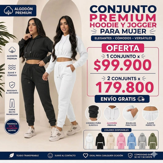 Conjunto Premium Mujer Hoodie y Jogger | 100% Algodón