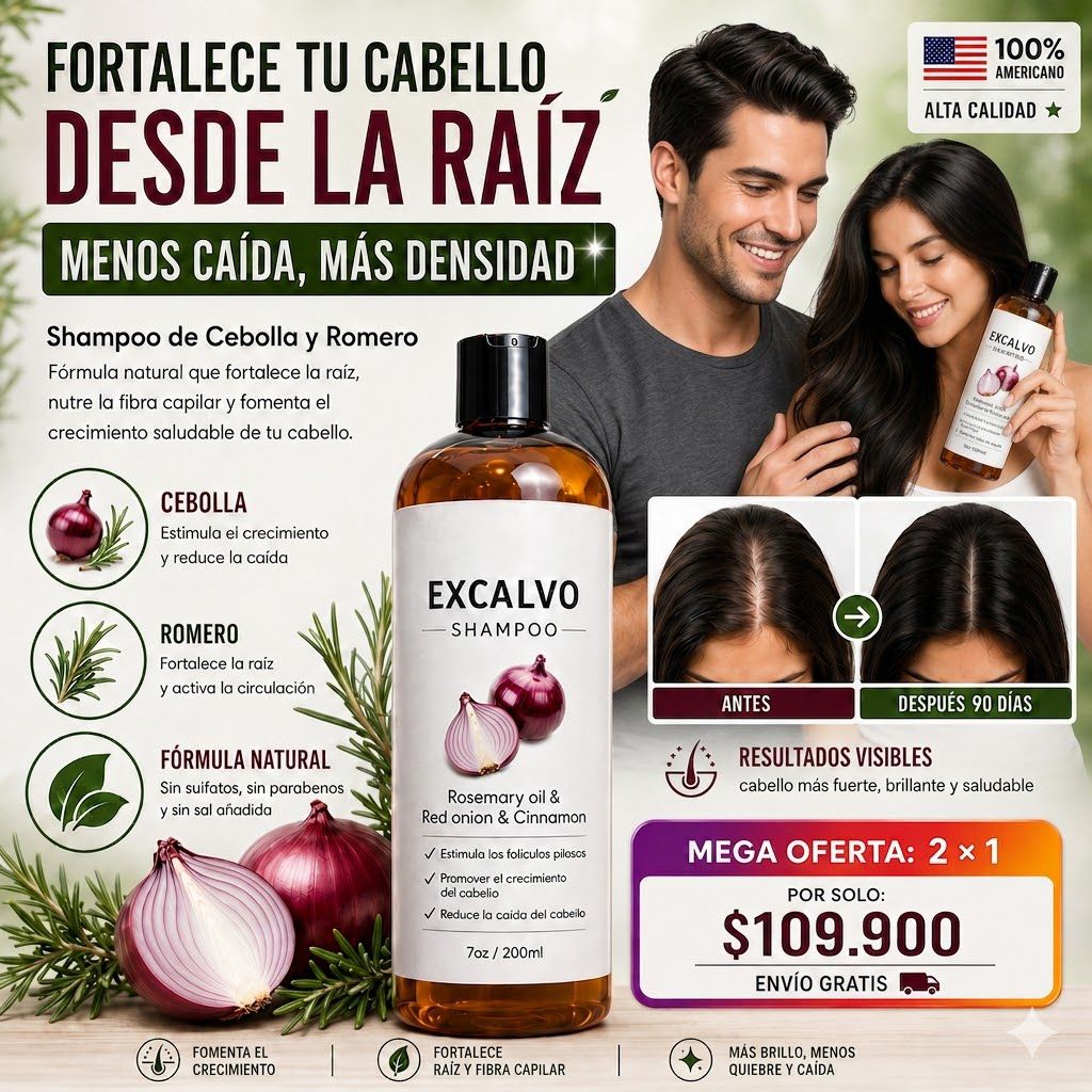 2x1 Excalvo™ Hair Growth Shampoo Fortalecedor de Romero y Cebolla