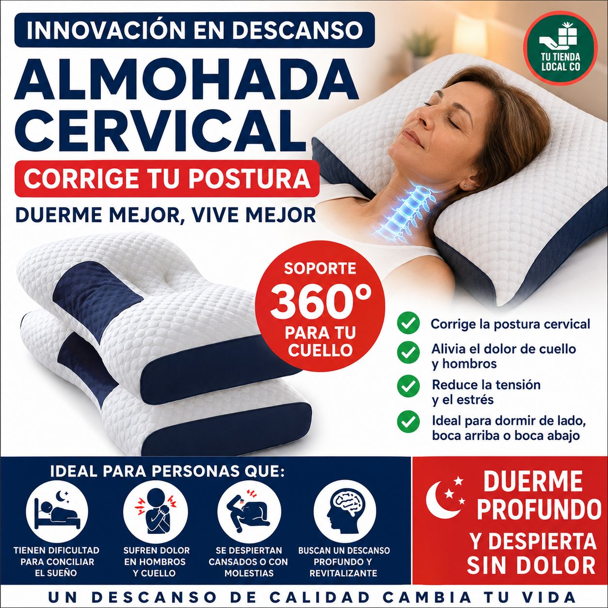 DELUXE ERGONOMIC PLUS | Almohada Ortopédica 3d Con Alineación Cervical Perfecta