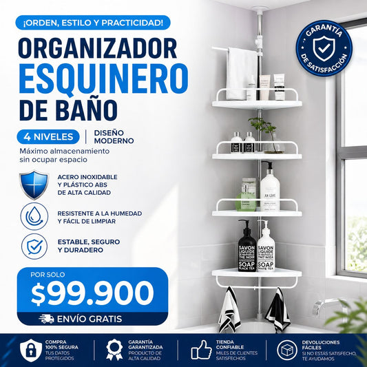 CornerMax® – Organizador Esquinero de Baño 4 Niveles AJUSTABLE