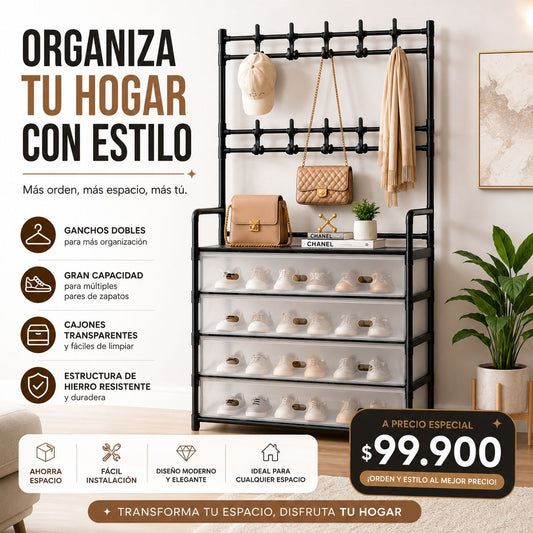 Dualrack | Perchero y Zapatero con Cajones 16 pares