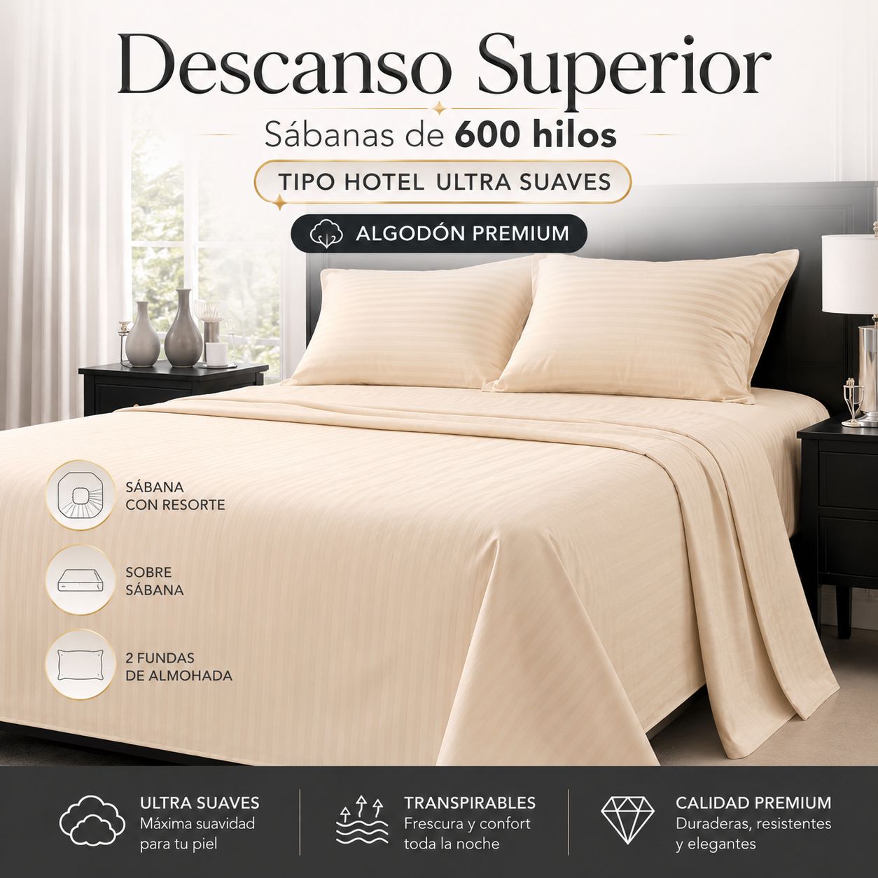 Juego de Sábanas de Lujo 600 Hilos | Algodón