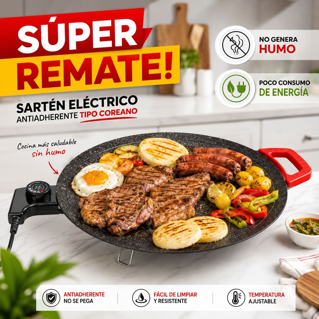 Grillsteak | Parrilla Eléctrica Antiadherente Tipo Coreano 800W