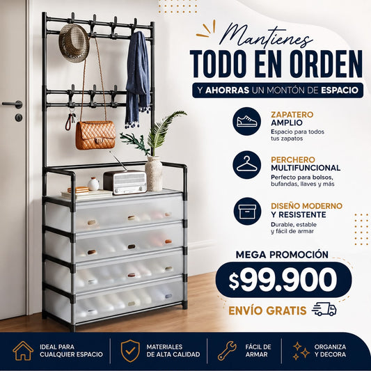 Dualrack | Perchero y Zapatero con Cajones 16 pares
