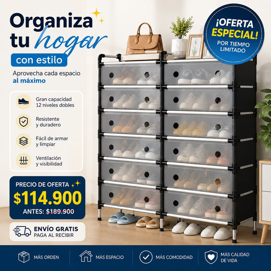 Zapatero 6 Niveles Doble con Cajones más de 20 pares