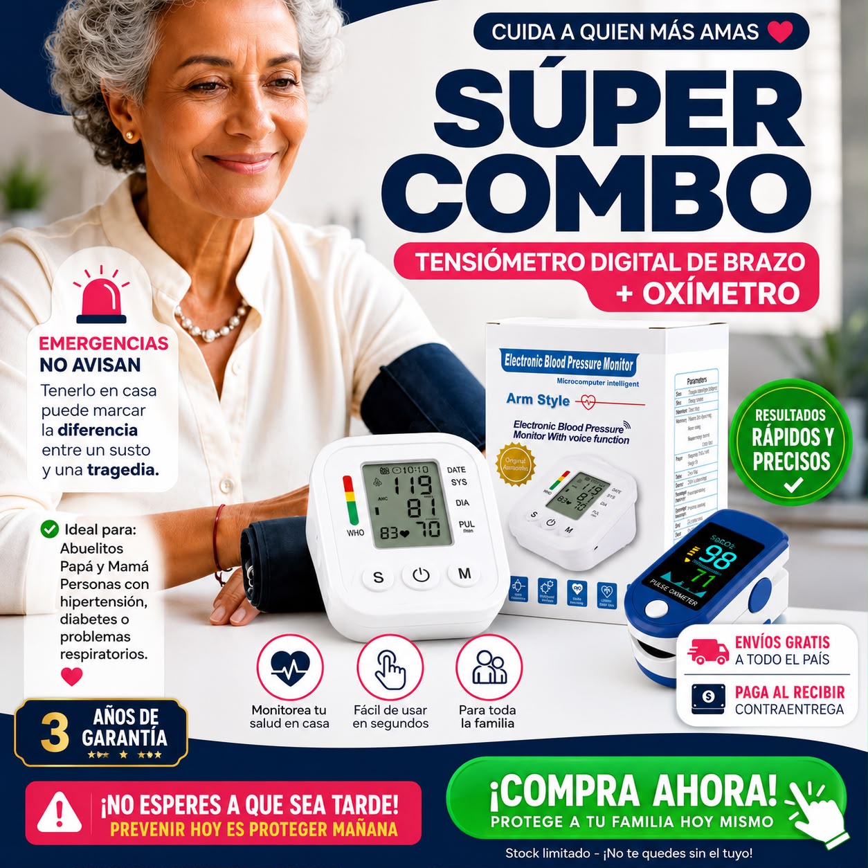 Súper Kit Vital 2x1| Tensiómetro Digital Con Altavoz + Oxímetro de Pulso