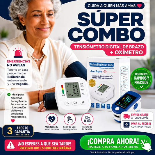 Súper Kit Vital 2x1| Tensiómetro Digital Con Altavoz + Oxímetro de Pulso