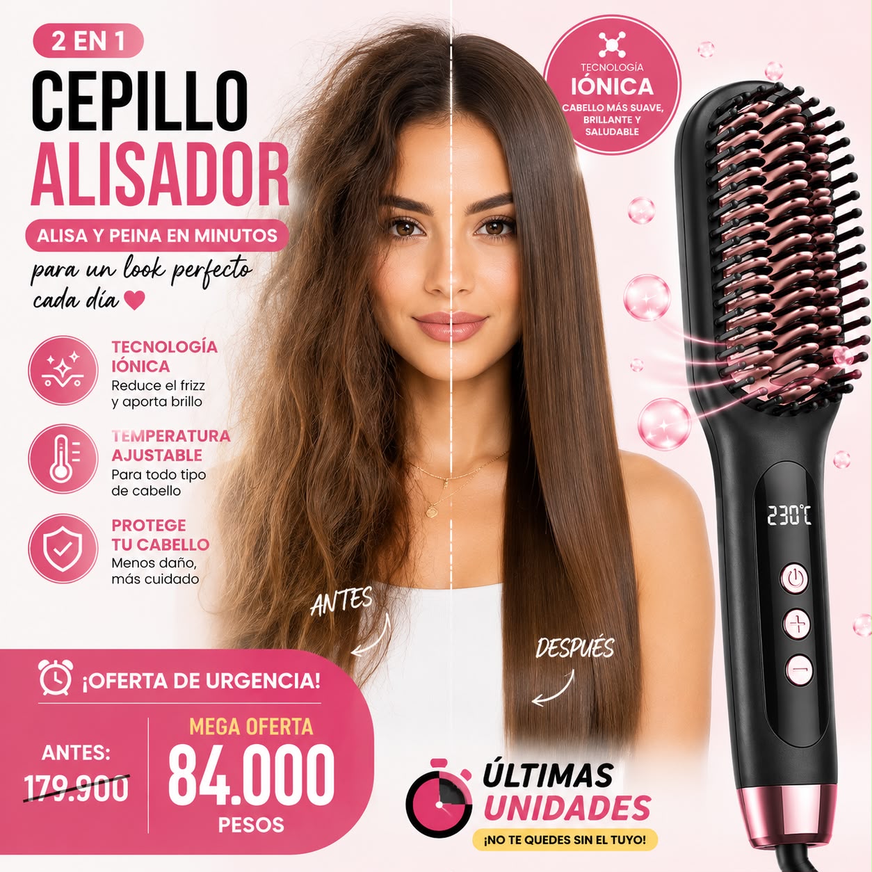 Cepillo Alisador 2 en 1 Tecnología Iónica