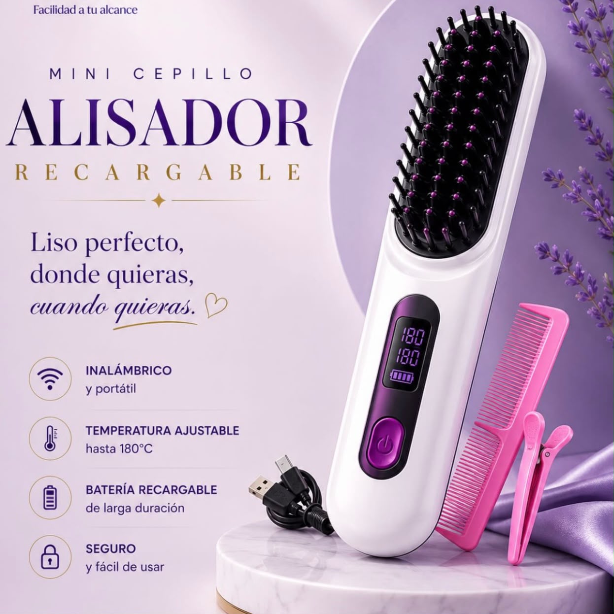 Mini Cepillo Alisador Recargable + Regalo 🎁