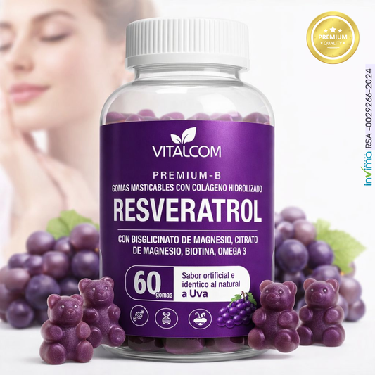 Gomas de Resveratrol con Colágeno hidrolizado, Biotina y Omega 3 x60
