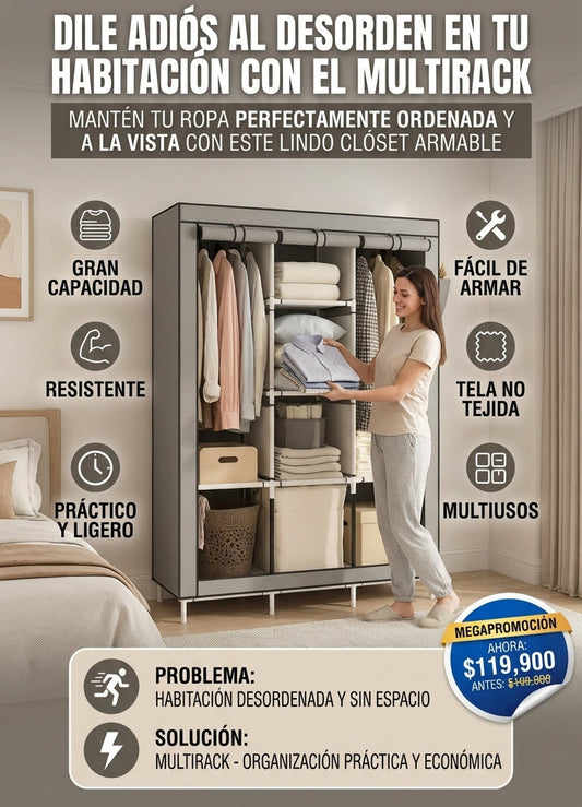Multirack® | Clóset Armable de 3 Cuerpos con Forro