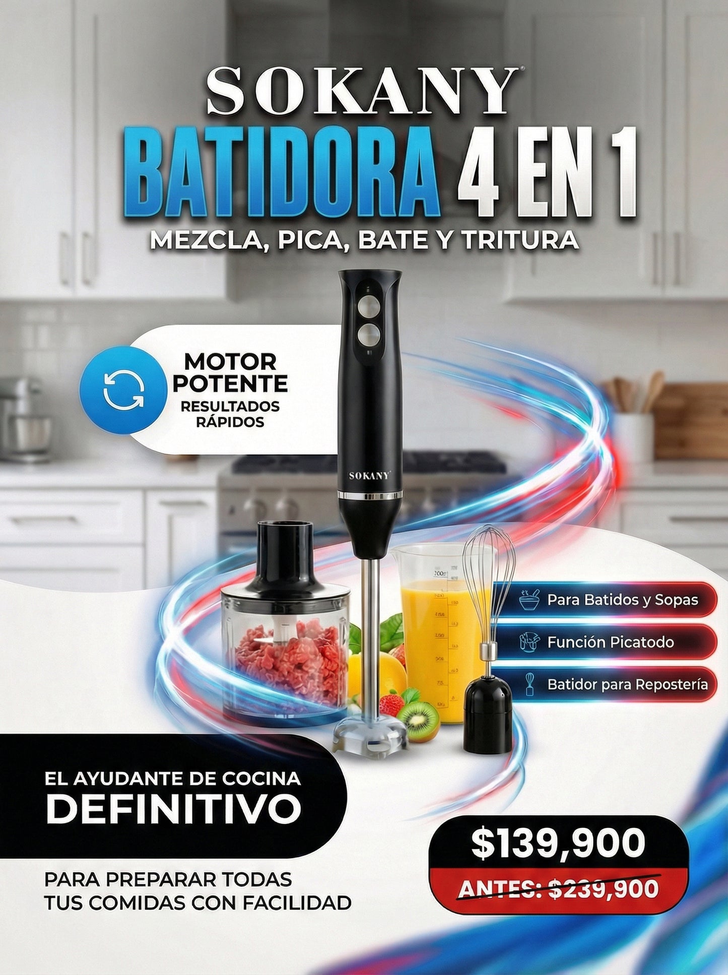 Multimix Pro 500W | Batidora de Inmersión 4 en 1